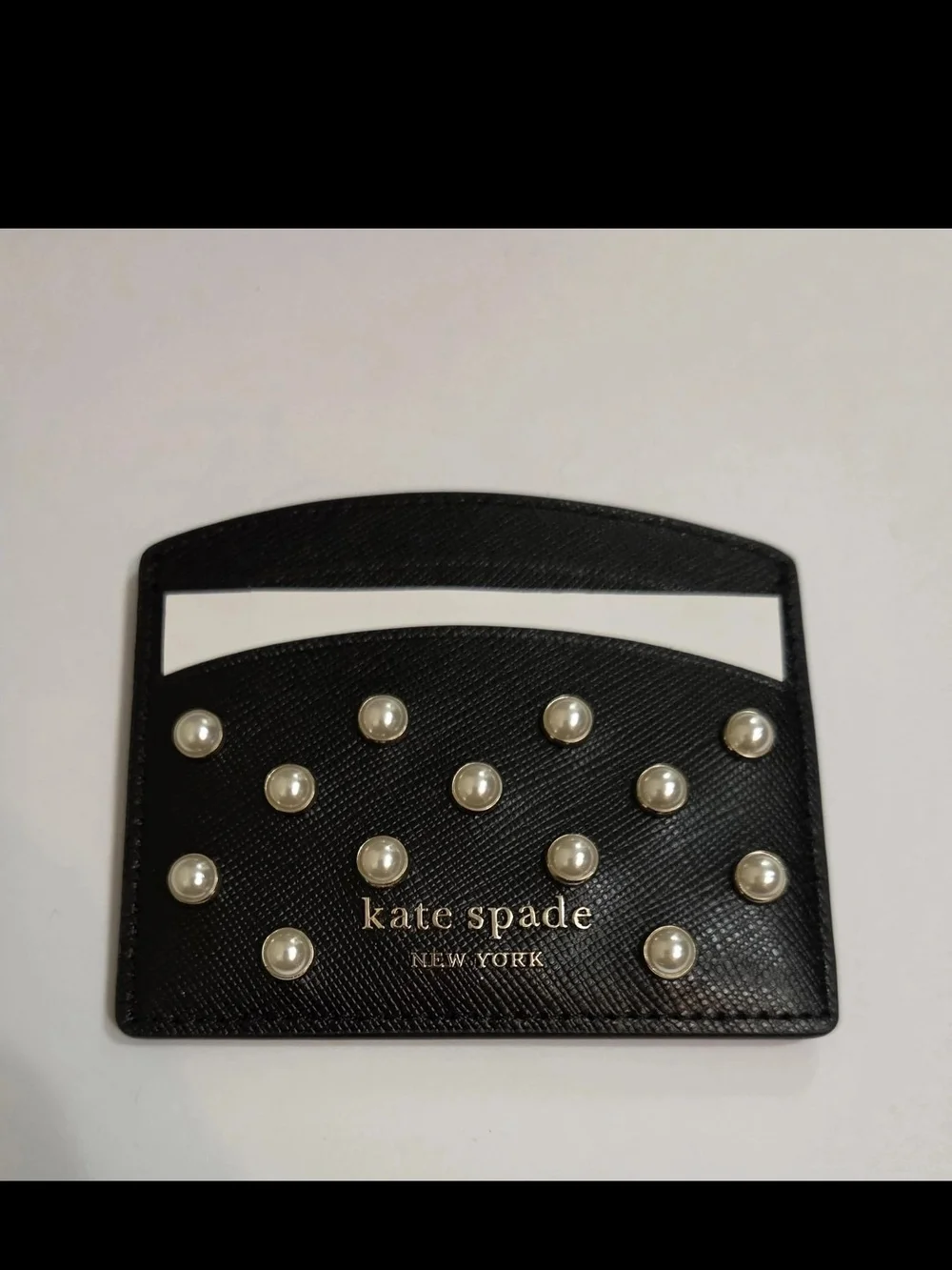 Kate Spade Card Holder Black Pearl-Studded NWT